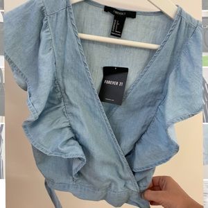 Forever 21 denim wrap crop top